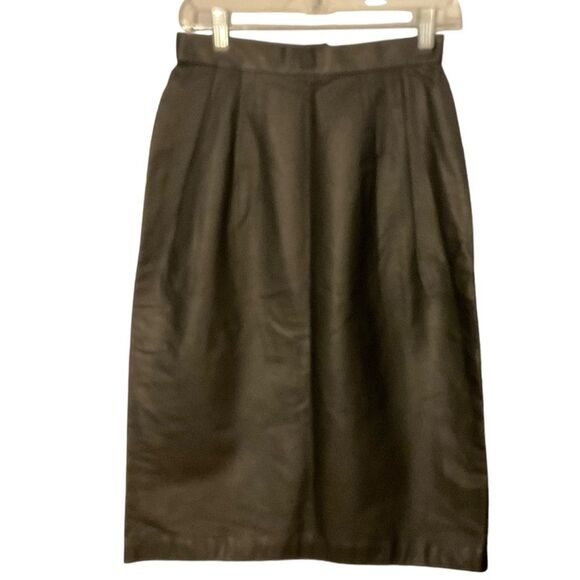 VTG C. Marie Leathers Black Leather Pleated Midi Skirt Size 10 - Picture 11 of 13